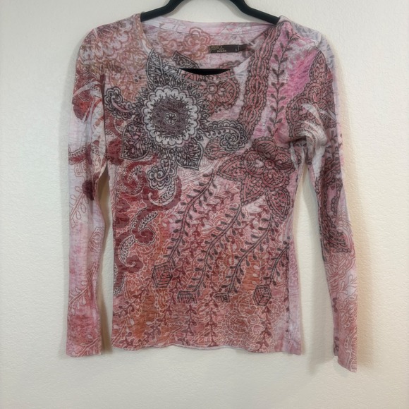 Prana Tops - Prana Top Women S Pink Vtg 90s Y2K Paisley Long Sleeve Burnout Tee Boho Granola